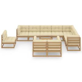 Set mobilier grădină cu perne 11 piese maro miere lemn pin, 3 image