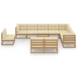 Set mobilier grădină cu perne 11 piese maro miere lemn pin, 2 image