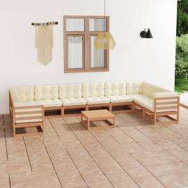 Set mobilier grădină&perne 11 piese, maro miere lemn masiv pin