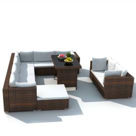 Set mobilier de grădină cu perne, 10 piese, maro, poliratan, 2 image