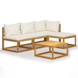 Set mobilier de grădină cu perne 5 piese crem lemn masiv acacia, 2 image