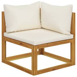 Set mobilier de grădină cu perne 5 piese crem lemn masiv acacia, 4 image