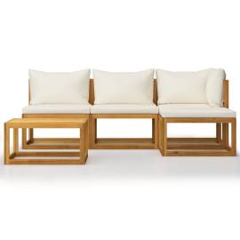 Set mobilier de grădină cu perne 5 piese crem lemn masiv acacia, 3 image
