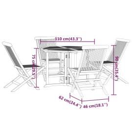 Set de mobilier de exterior pliabil, 5 piese, lemn masiv de tec, 11 image