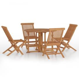 Set de mobilier de exterior pliabil, 5 piese, lemn masiv de tec, 2 image