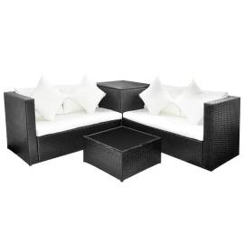 Set mobilier de grădină cu perne, 4 piese, negru, poliratan, 2 image