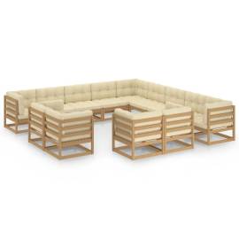 Set mobilier grădină & perne 13 piese maro miere lemn masiv pin, 2 image