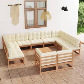 Set mobilier grădină&perne 12 piese maro miere lemn masiv pin