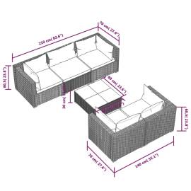 Set mobilier de grădină cu perne, 6 piese, gri, poliratan, 9 image