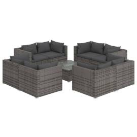 Set mobilier de grădină cu perne, 9 piese, gri, poliratan, 2 image