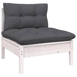 Set mobilier de grădină cu perne, 5 piese, alb, lemn de pin, 4 image