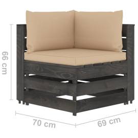 Canapea de grădină cu 3 locuri, cu perne, gri, lemn impregnat, 10 image