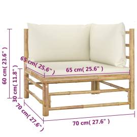 Set mobilier de grădină, 4 piese, perne alb crem, bambus, 7 image