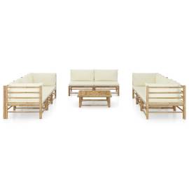 Set mobilier de grădină cu perne alb crem, 9 piese, bambus, 2 image
