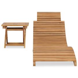 Șezlong de soare pliabil cu masă, lemn masiv de tec, 2 image