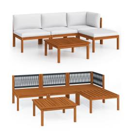 Set mobilier de grădină, 5 piese, perne crem, lemn masiv acacia, 2 image