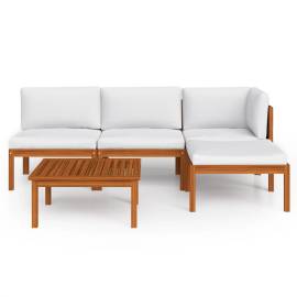 Set mobilier de grădină, 5 piese, perne crem, lemn masiv acacia, 3 image
