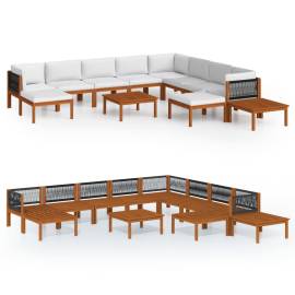 Set mobilier grădină cu perne 12 piese crem lemn masiv acacia, 2 image
