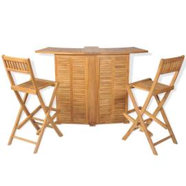Set de bar cu scaune pliabile, 3 piese, lemn masiv de tec, 2 image