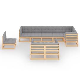 Set mobilier de grădină, 9 piese, cu perne, lemn masiv de pin, 3 image