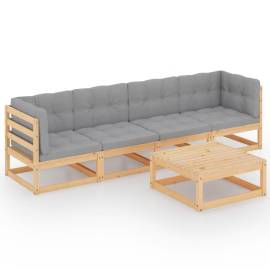 Set mobilier de grădină, 5 piese, cu perne, lemn masiv de pin, 2 image