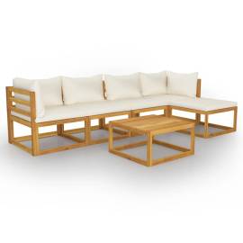 Set mobilier de grădină cu perne 6 piese crem lemn masiv acacia, 2 image