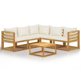 Set mobilier de grădină cu perne crem, 6 piese, lemn de acacia, 2 image