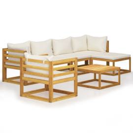 Set mobilier grădină cu perne, 7 piese, crem, lemn masiv acacia, 2 image