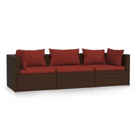 Canapea cu 3 locuri, cu perne, maro, poliratan, 2 image