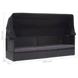 Pat canapea de exterior cu copertină, negru, poliratan, 7 image