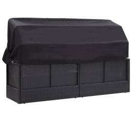 Pat canapea de exterior cu copertină, negru, poliratan, 5 image