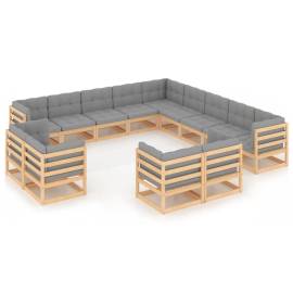 Set mobilier de grădină, 13 piese, cu perne, lemn masiv de pin, 2 image