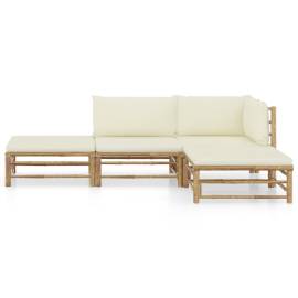 Set mobilier de grădină cu perne alb crem, 4 piese, bambus, 2 image