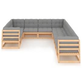 Set mobilier de grădină cu perne, 10 piese, lemn masiv de pin, 2 image