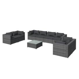 Set mobilier de grădină cu perne, 9 piese, gri, poliratan, 2 image