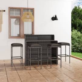 Set mobilier bar de grădină cu perne, 5 piese, gri