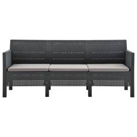 Set mobilier de grădină cu perne, 3 piese, antracit, pp ratan, 4 image