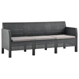 Set mobilier de grădină cu perne, 3 piese, antracit, pp ratan, 3 image