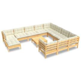 Set mobilier grădină cu perne crem, 12 piese, lemn de pin, 2 image