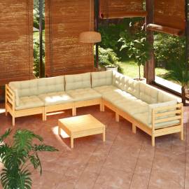 Set mobilier grădină cu perne crem, 8 piese, lemn masiv de pin