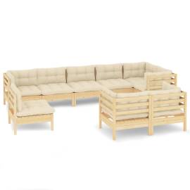 Set mobilier grădină cu perne crem, 9 piese, lemn masiv de pin, 2 image