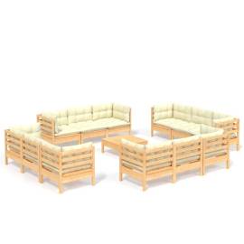 Set mobilier grădină cu perne crem,13 piese, lemn masiv de pin, 2 image
