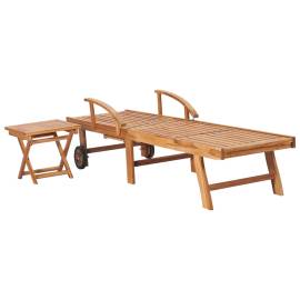 Șezlonguri, 2 buc., cu masă, lemn masiv de tec, 4 image