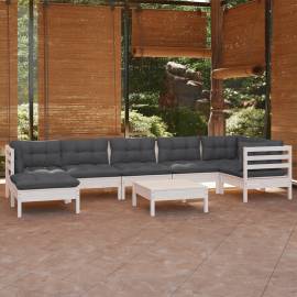 Set mobilier de grădină cu perne, 8 piese, alb, lemn masiv pin, 2 image