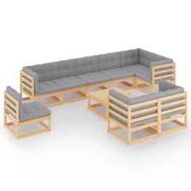 Set mobilier de grădină cu perne, 10 piese, lemn masiv de pin, 2 image