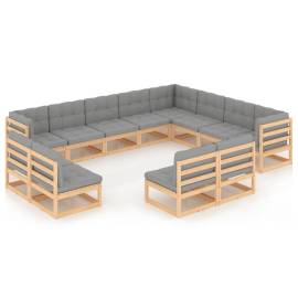 Set mobilier de grădină cu perne, 12 piese, lemn masiv de pin, 2 image