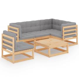 Set mobilier de grădină cu perne, 6 piese, lemn masiv de pin, 2 image