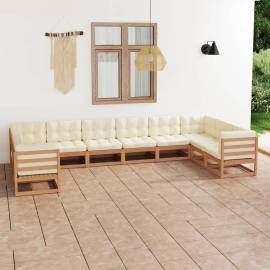 Set mobilier grădină&perne 10 piese, maro miere lemn masiv pin