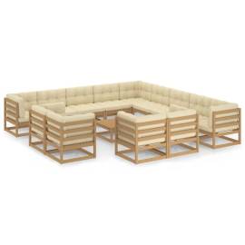 Set mobilier grădină&perne 14 piese maro miere lemn masiv pin, 2 image