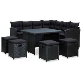 Set mobilier de grădină cu perne, 6 piese, negru, poliratan